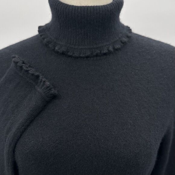 Ralph Lauren RALPH Womens Sweater M Turtleneck Wool Angora Black Ruffled 90s VTG - Picture 1 of 8